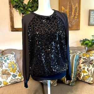New Cache Open long sleeve sequin bodice black blouse Medium